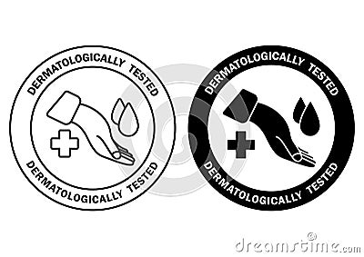 Dermatologically tested, label with water drop and cross. Clinically proven, icons for allergy free and healthy, safe product Vector Illustration