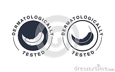 Dermatologically tested logo. Vector feather icons of hypoallergenic package label or dermatology test tag Stock Photo