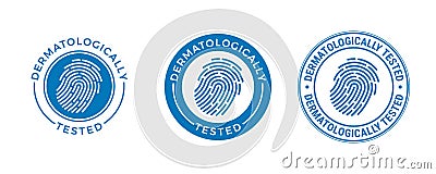 Dermatologically tested vector label, fingerprint logo. Dermatology test and dermatologist clinically proven icon for allergy free Vector Illustration