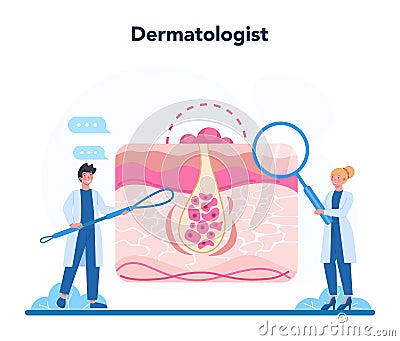 Dermatologist concept. Dermatology specialist, face skin or acne Vector Illustration