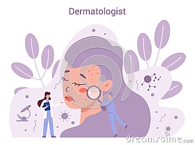 Dermatologist concept. Dermatology specialist, face skin treatment Vector Illustration