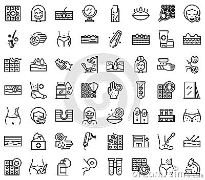 Dermatologist icons set outline vector. Dry psoriasis Vector Illustration