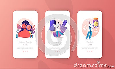 Dermatology, Cosmetology Medicine Mobile App Page Onboard Screen Template. Tiny Doctor Dermatologist Vector Illustration