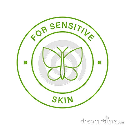 Dermatology for Sensitive Skin Line Green Stamp. Tested for Hypoallergenic Type of Face Skin Outline Sticker Vector Illustration