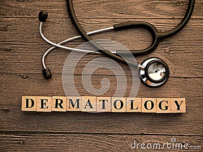 Dermatology, text words typography written with wooden letter, health and medical Stock Photo