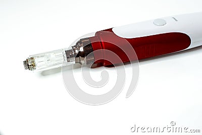 Dermis stamp electric pen. Dermapen. Needle mesotherapy treatment. Stock Photo