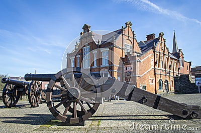 The restored cannons on Derry City Wall Editorial Stock Photo