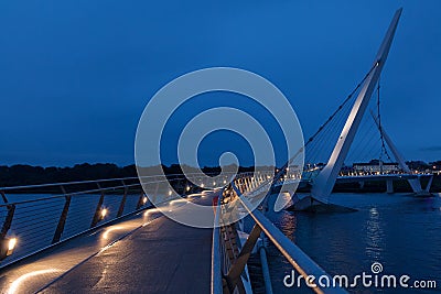 Derry Peace Bridge at blue hour Editorial Stock Photo