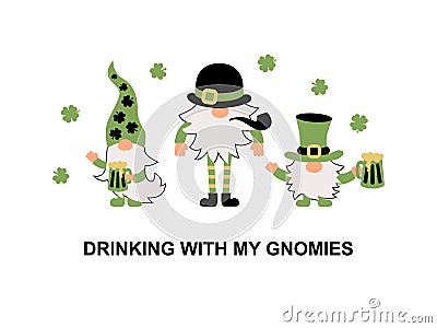 Irish gnomes are drinking beer. Vector Illustration