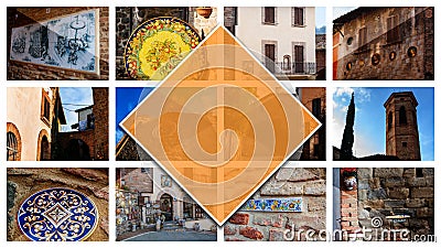 Deruta, Italy - 02/20/2019: Collage photos in 16: 9 format. Town in Umbria famous for its artistic hand-made and painted ceramics. Stock Photo