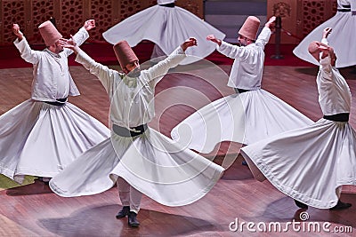 Dervish spirituality ceremony in Mevlana culture center. Sema. Konya, Turkey Editorial Stock Photo