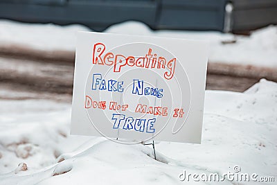 Fake News protest sign in Des Moines Iowa Editorial Stock Photo