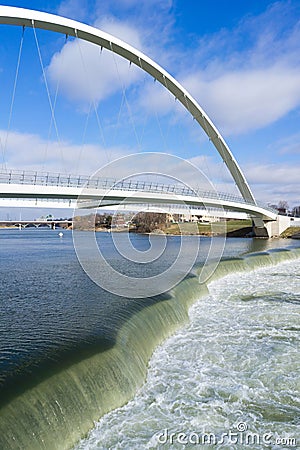 Des Moines River Principal Riverwalk Bridge Midwest Vertical Stock Photo