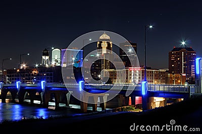 Des Moines Skyline with Orlando Tribute Stock Photo