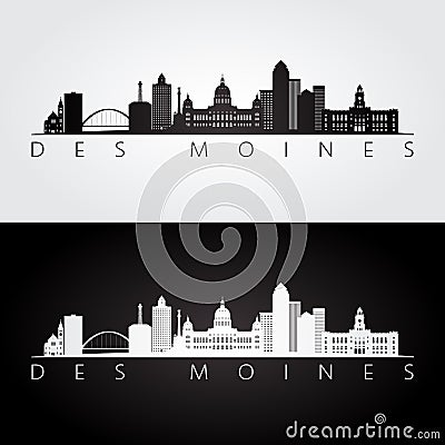 Des Moines USA skyline and landmarks silhouette Vector Illustration