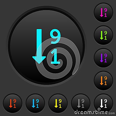 Descending numbered list dark push buttons with color icons Stock Photo