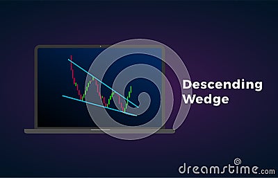 Descending wedge pattern figure technical laptop analysis. Vector stock and cryptocurrency exchange graph, forex analytics trading Vector Illustration