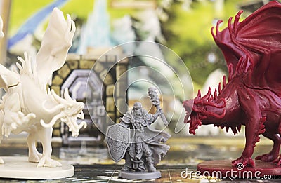 Descent board game, role playing game, dungeons and dragons, dnd. Dragons and warrior Stock Photo