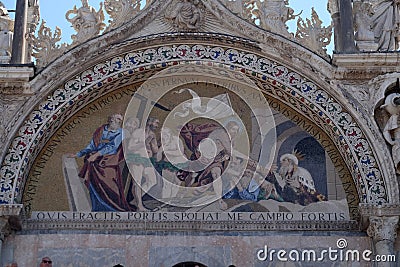 Descent into Limbo, mosaic from upper facade of the Basilica San Marco, Venice, Italy Editorial Stock Photo
