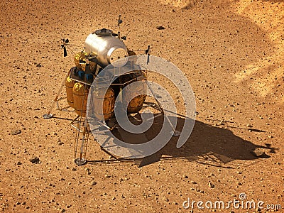 Descent Module On Surface Of Planet Mars Stock Photo