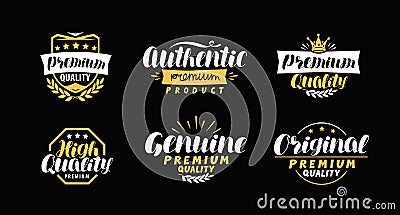 Description of goods. Typography design set icons or symbols. Lettering vector illustration Vector Illustration