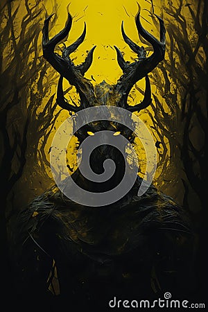 The Squid-Horned Head of the Forest: A Black-Yellow Scheme of Pa Stock Photo