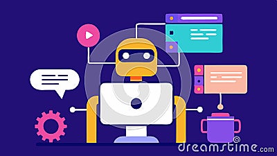 These descriptions can help visualize how AI supports and enhances the coding process for developers.. Vector Illustration