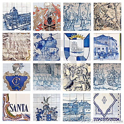 Descriptive Portuguese Tiles Collage Stock Photo