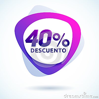 40% Descuento, 40% discount spanish text, Modern sale tag Vector Illustration