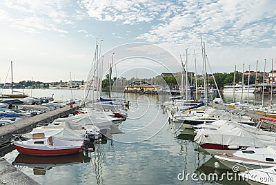 Desenzano harbour, Lake Garda, Italy. Editorial Stock Photo