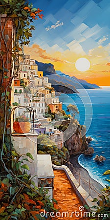 Mediterranean Landscapes: A High-detailed Painting Inspired By The View From My Balcony Stock Photo