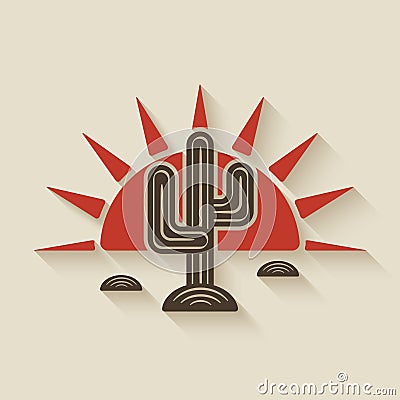 Desert cactus at sunset Vector Illustration