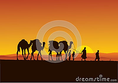 Desert camels caravan Vector Illustration