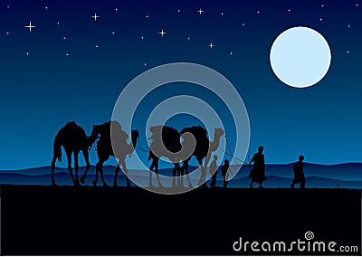 Desert camels caravan Vector Illustration