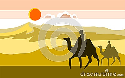 Desert with camels Vector Illustration