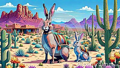 Desert country cartoon comedy rabbit decoration Cartoon Illustration