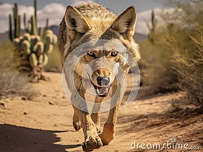 Ai Generated illustration Wildlife Concept of Desert Coyote Cartoon Illustration