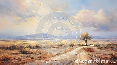 Desert Dirt Road: A Captivating Oil Painting Inspired By Grzegorz Domaradzki And Felicia Simion Stock Photo