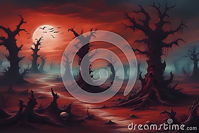 a desert full of glow from moon red light from the sky on halloween night Stock Photo