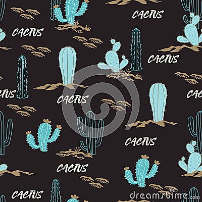 Desert Garden Cactus Oasis Vector Pattern Vector Illustration