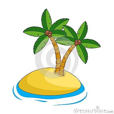 Desert island illustration isolated on white. Exotic paradise land. Cartoon caribbean edge with sand, ocean and tropical palm Vector Illustration