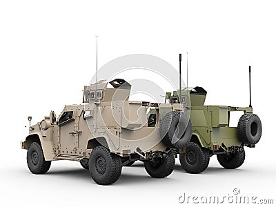 Desert and jungle military all terrain tactical vehicles Stock Photo
