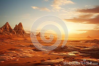 Desert landscape bathed in the warm glow of a. generative ai Stock Photo