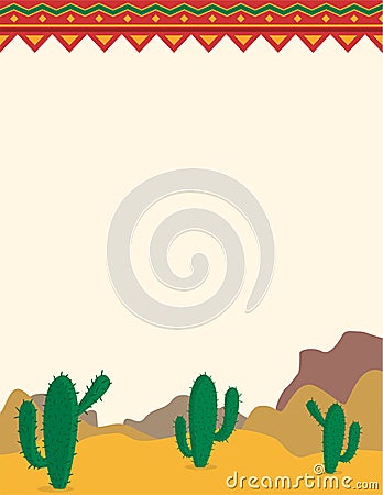 Desert landscape with cacti mexican themed background Vector Illustration