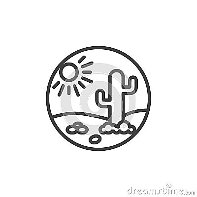 Desert landscape with cactus line icon Vector Illustration