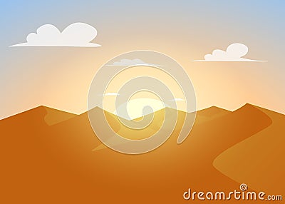 Desert landscape.Dunes with sunset Vector Illustration