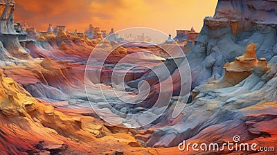 Colorful Desert Scene With Mountainous Landscaped Rocks Cartoon Illustration