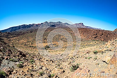 Desert landscape from Las Canadas caldera of Teide volcano. Mirador (viewpoint) Minas de San Jose Sur. Stock Photo