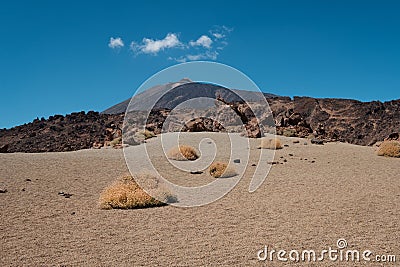 Desert landscape and mountain peak view from volcanic crater, pi Stock Photo