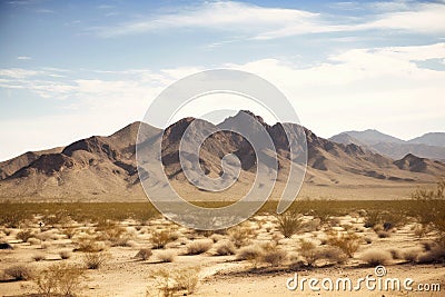 desert landscape with mountain range in the background, showcasing its grandeur Stock Photo